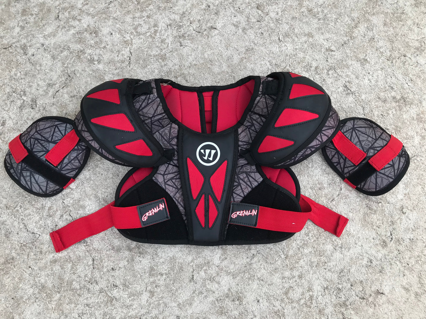 Lacrosse Chest Pad Child Size Y Small Age 5-7 Warrior Gremlins Red Black Excellent PT 3440
