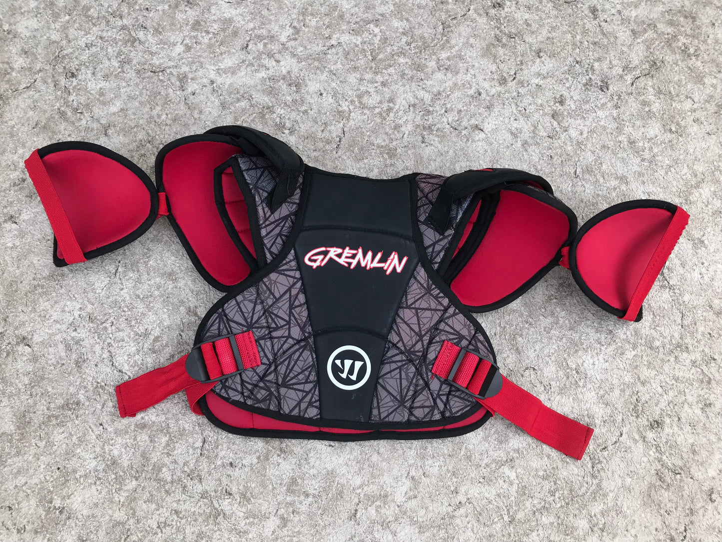 Lacrosse Chest Pad Child Size Y Small Age 5-7 Warrior Gremlins Red Black Excellent PT 3440