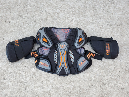 Lacrosse Chest Pad Child Size 10-12 Warrior Fat Boy Black Orange Grey Excellent