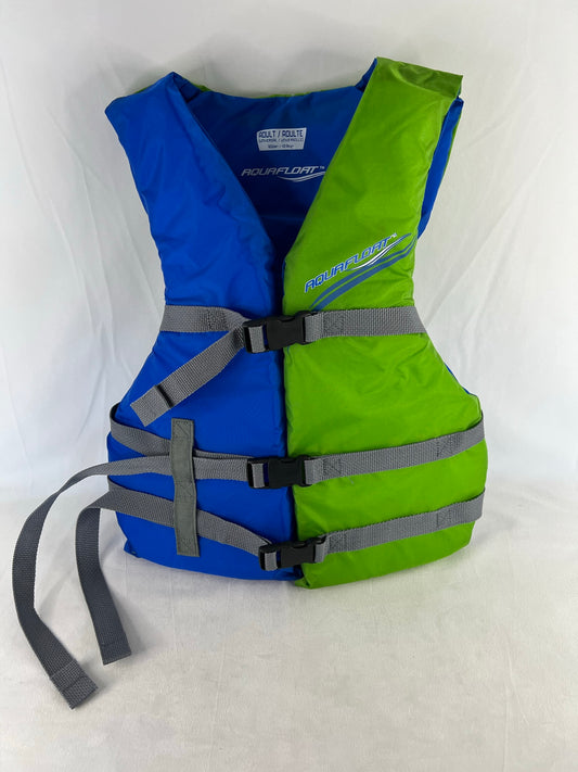 Life Jacket Adult 90-200 Lb Universal Adjustable AquaFloat Blue Lime As New