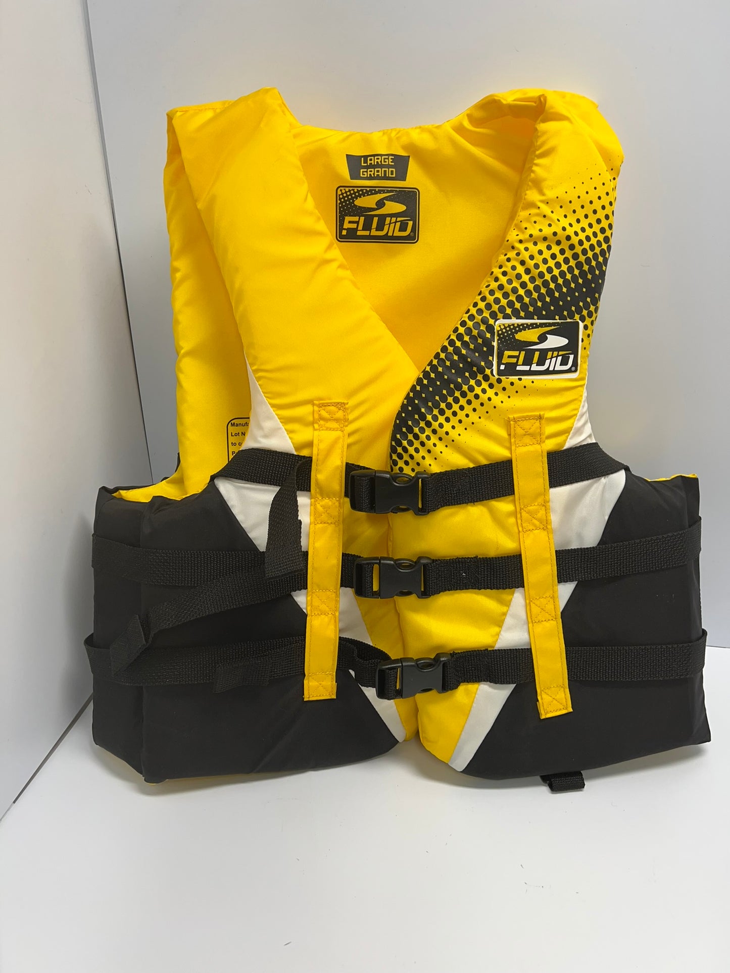 Life Jacket Adult Size Large Fluid Black Yellow New Demo Model