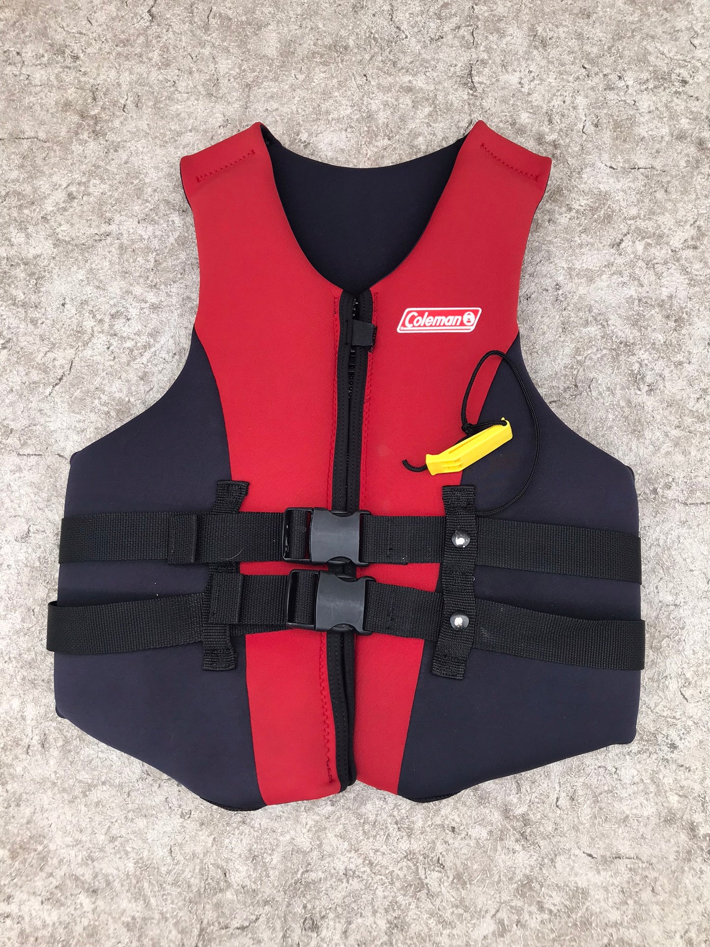 Life Jacket Adult Size Medium Coleman Neoprene Red Black With Whistle  Excellent