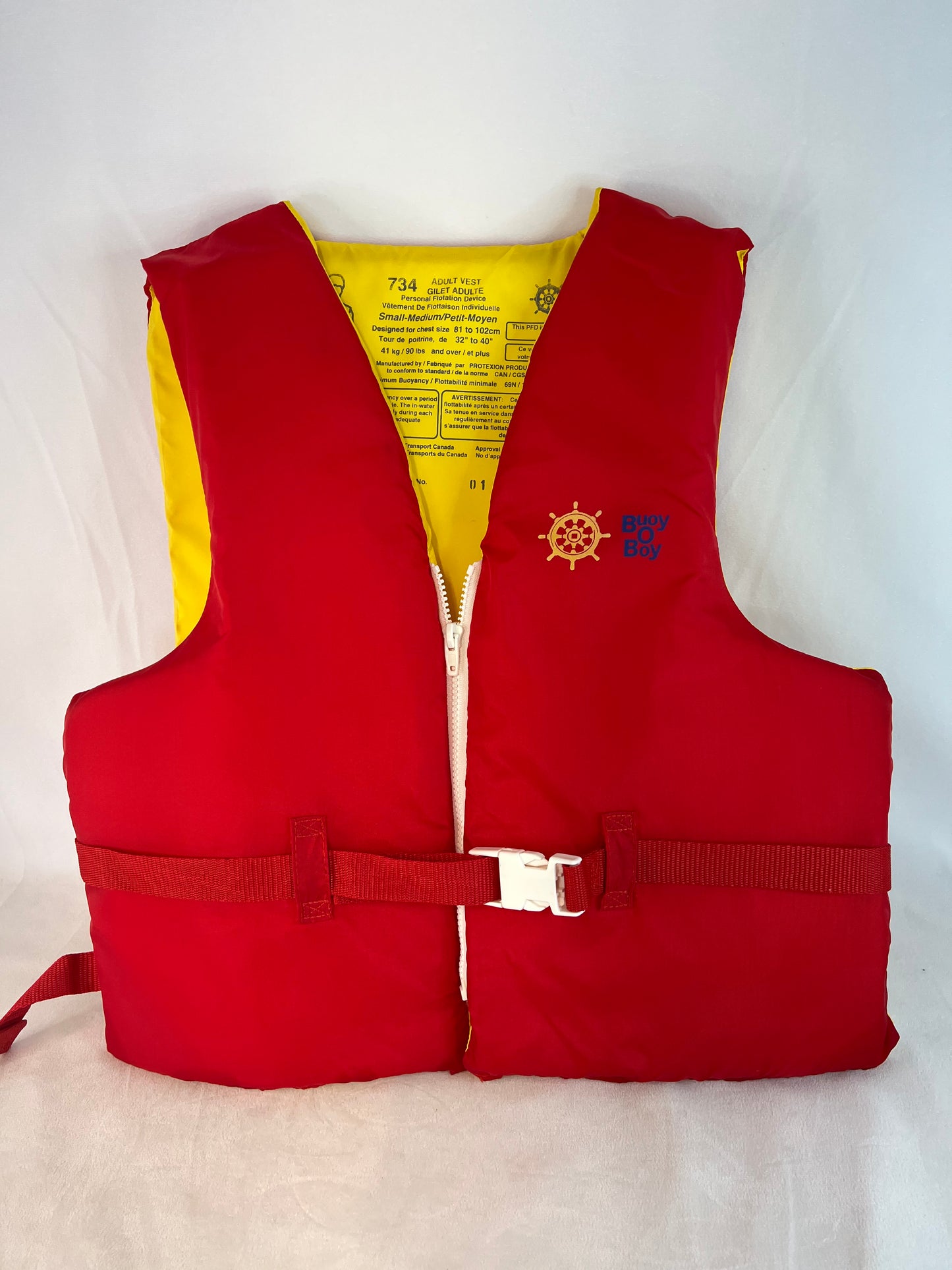 Life Jacket Adult Size Small - Medium Bu0y o Boy Red Yellow Excellent