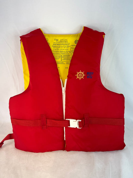 Life Jacket Adult Size Small - Medium Bu0y o Boy Red Yellow Excellent