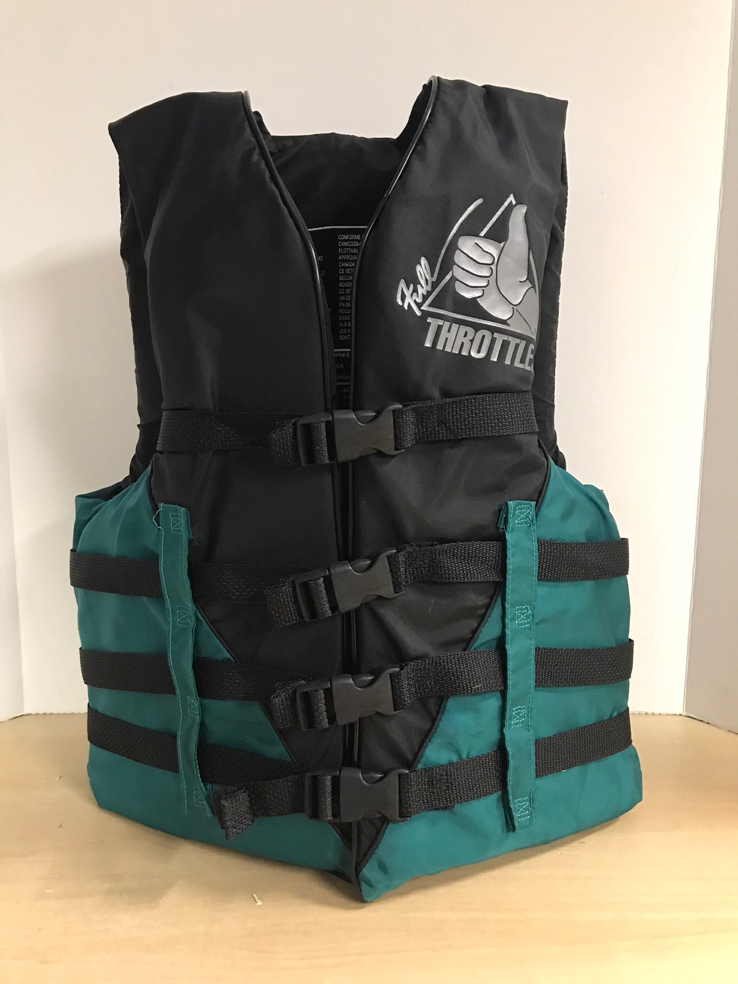 Life Jacket Adult Size X Small 90-120 lb Full Throttle Green Black As New