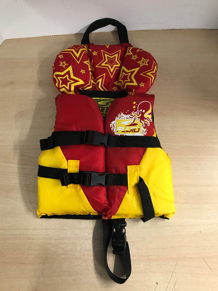 Life Jacket Child Size 20-30 Lb Infant Fluid Red Yellow Black Excellent
