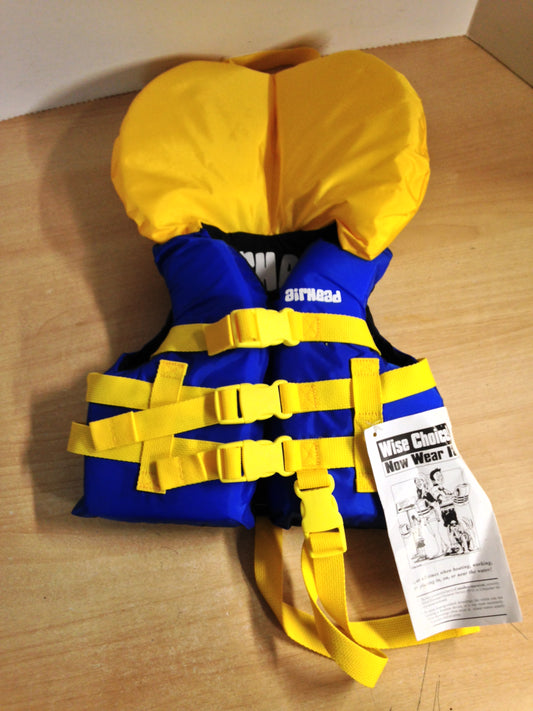 Life Jacket Child Size 20-30 lb Infant Airhead Yellow Blue New With Tags