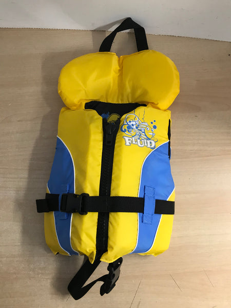 Life Jacket Child Size 20-30 lb Infant Fluid Yellow Black Blue Excellent