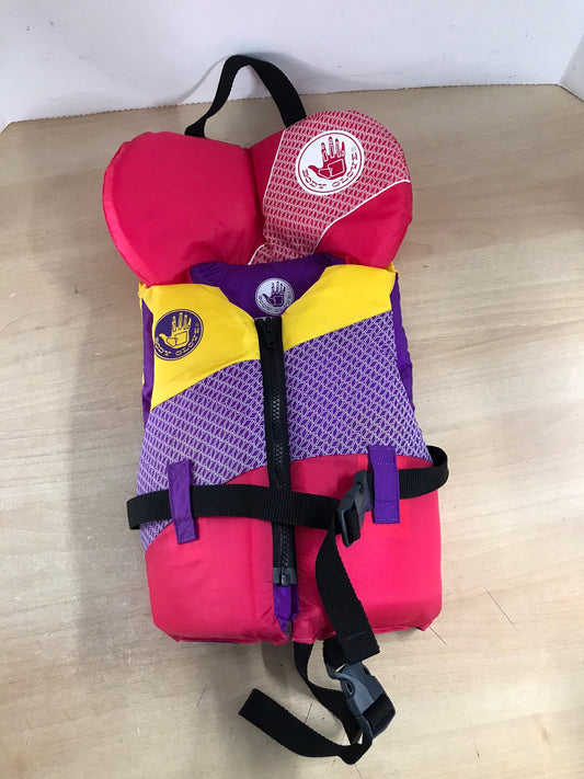 Life Jacket Child Size 30-60 Lb Body Glove Pink Purple Yellow  New Demo Model