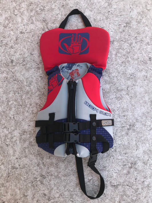 Life Jacket Child Size 30-60 lb Body Glove Neoprene Red Grey Blue New Demo Model