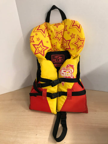 Life Jacket Child Size 30-60 lb Fluid Yellow Red Excellent