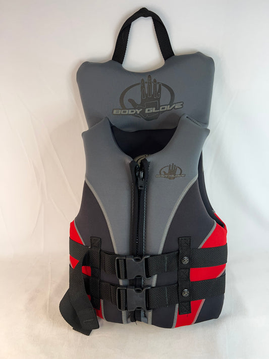Life Jacket Child Size 60-90 Lb Youth Body Glove Grey Red Neoprene New Demo Model