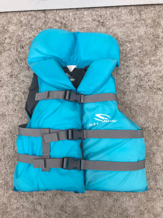 Life Jacket Child Size 60-90 Lb Youth Stearns Aqua Blue Grey Excellent