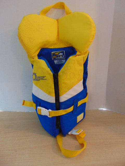 Life Jacket Child Size 30-60 LB Fluid Blue White Yellow New Demo Model