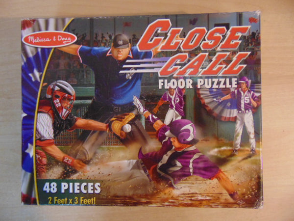 Child Jigsaw Puzzle 48 pc Melissa and Doug Jumbo Floor Puzzle Close Call Baseball Complete