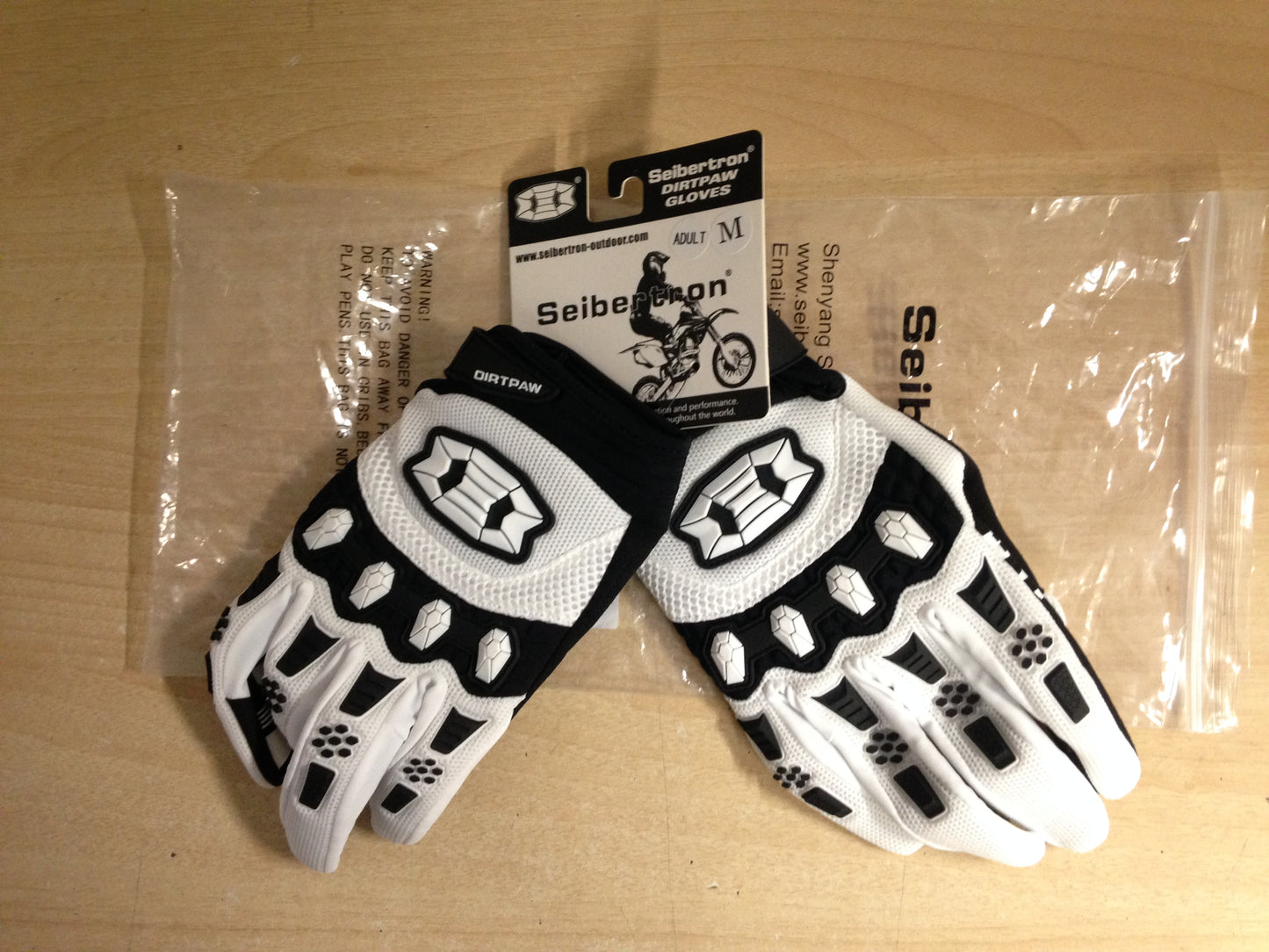 Motocross BMX Dirt Bike NEW Dirt Paws Gloves Seibertron Men's Medium Black White