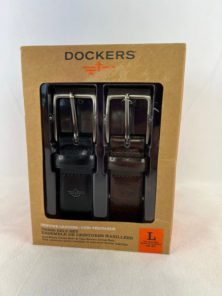 Men's Dockers Genuine Leather Set of 2 Dress Belts Size Large 38-40 Waist New In Box