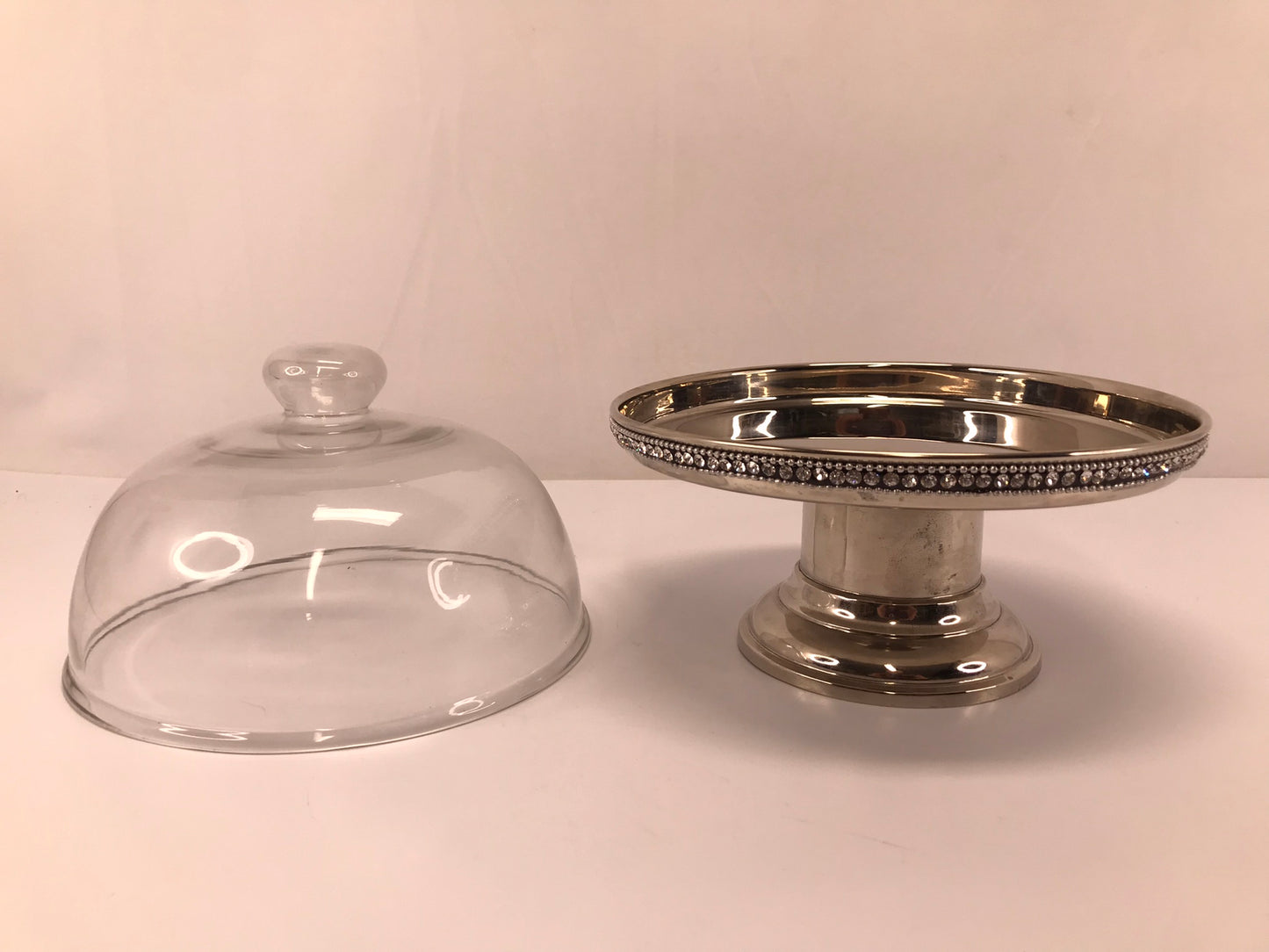 Metal Cake Plate With Bling and Glass Dome Top Excellent