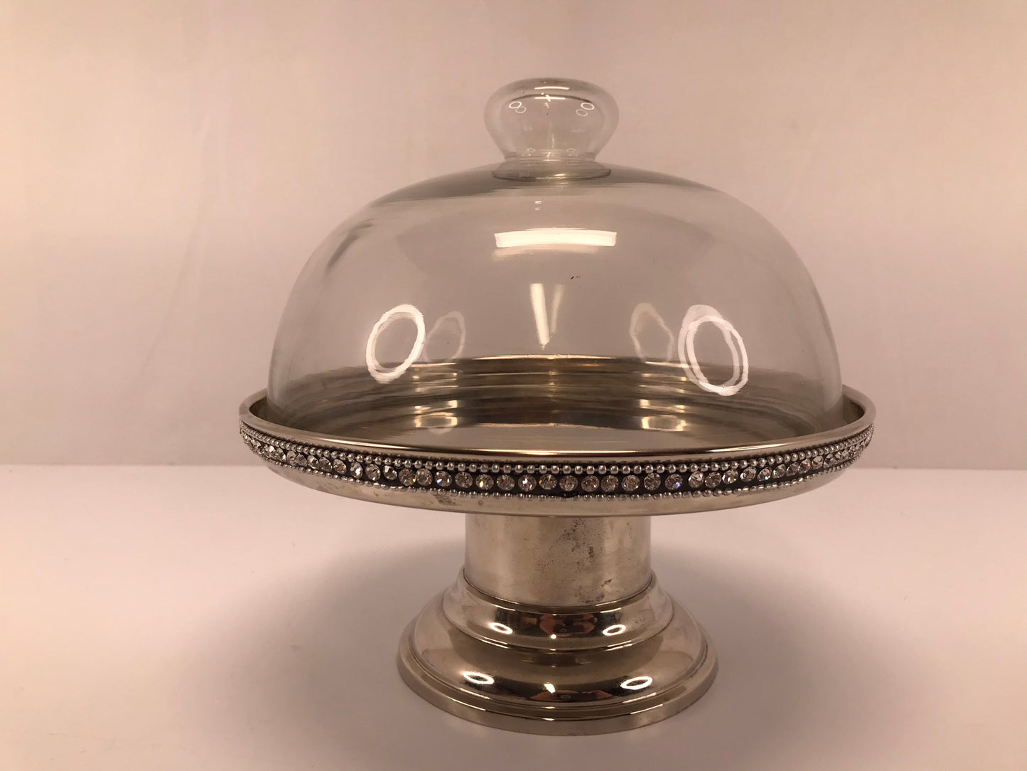 Metal Cake Plate With Bling and Glass Dome Top Excellent