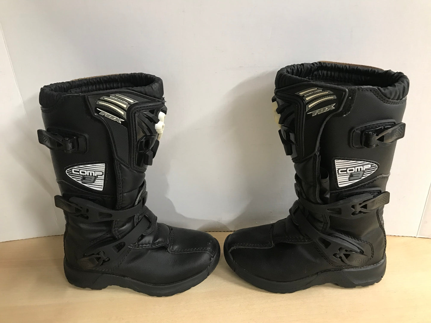 Motocross BMX Dirt Bike Bike Boots Fox Child Size 1 Black Excellent Top Buckle On Both  Removed For Velcro Only
