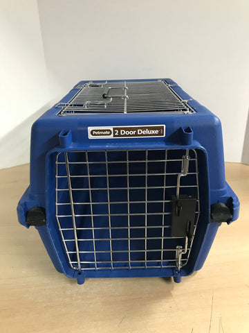 My Little Pet Shop Dog Puppy Cat Kennel Crate 2 Door Deluxe Pet Mate 2 Front and Top Door Fits Up To 12 lb Blue 18x15x12 inch Excellent