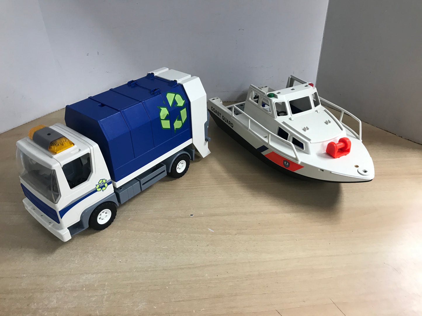 Playmobil Coast Guard Boat and Recycle Truck 14 inch Set of 2