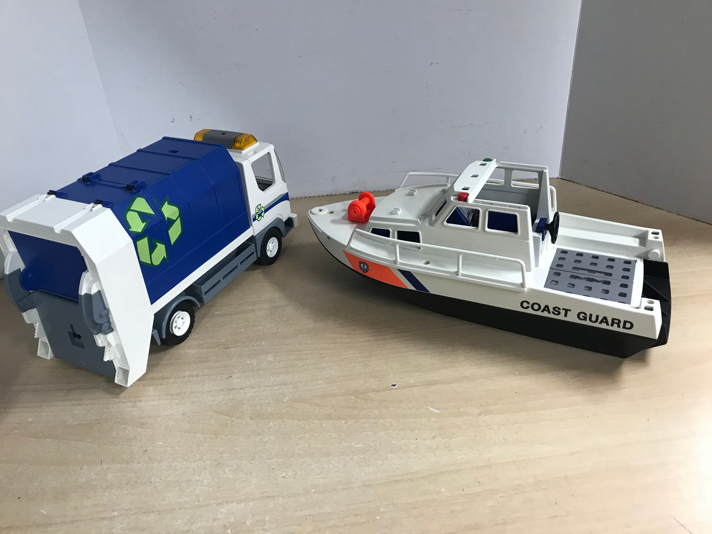 Playmobil Coast Guard Boat and Recycle Truck 14 inch Set of 2
