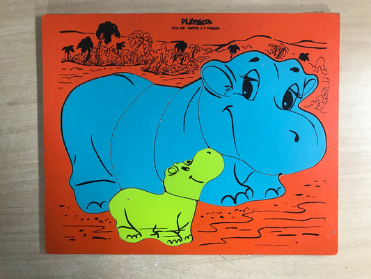Puzzle Wood Vintage 1970's Playskool Hippo Mommy and Baby