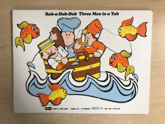 Puzzle Wood Vintage 1970's Rub a Dub Dub Three Men In A Tub