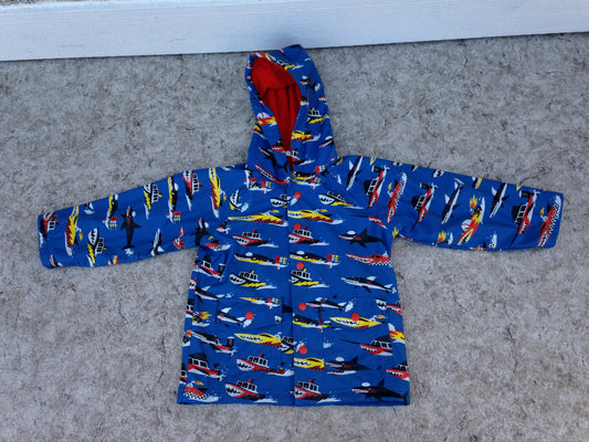 Rain Coat Child Size 4 Hatley Blue Red With Sharks Excellent
