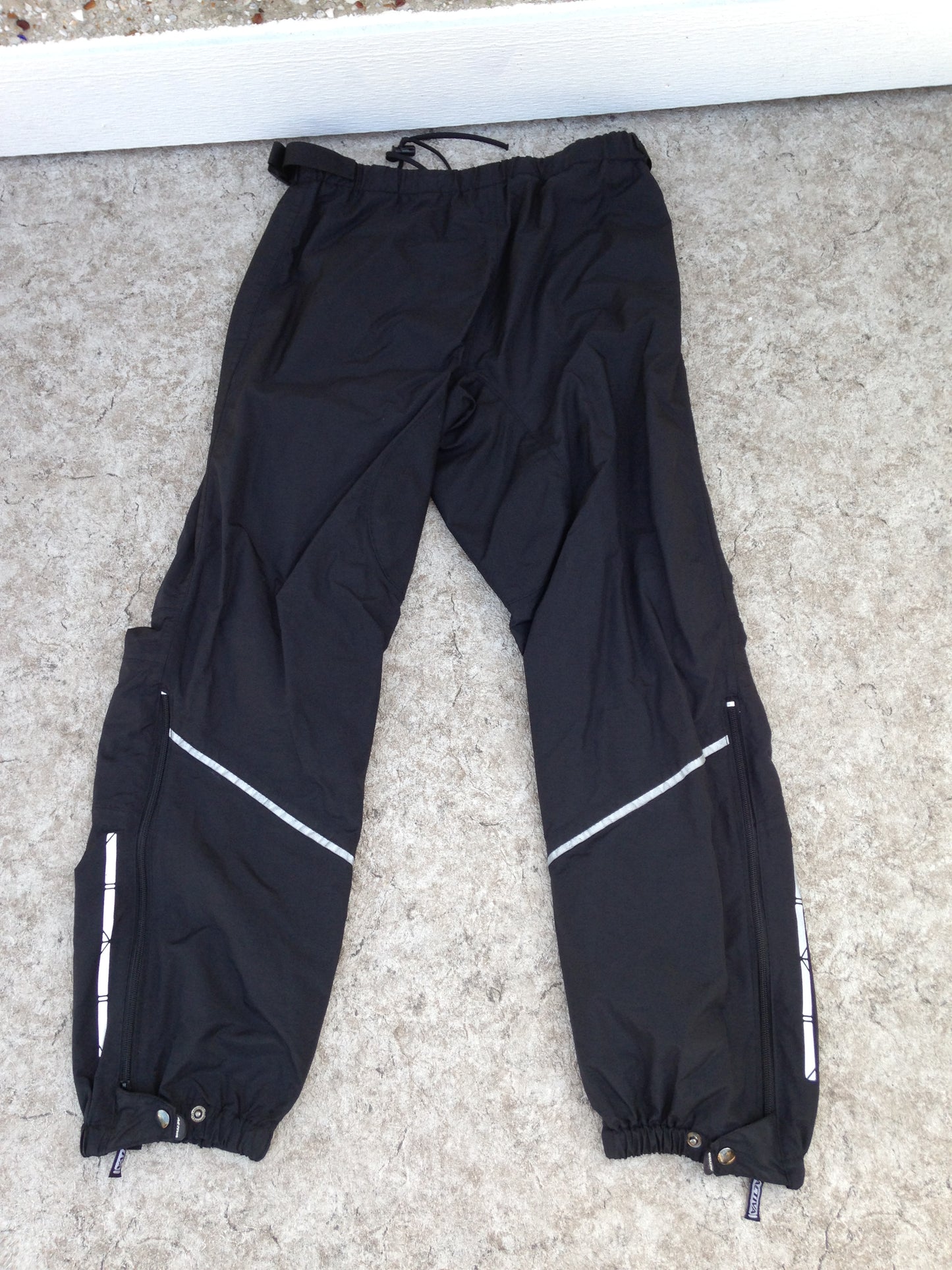 Rain Pants Men's Size Large Activa Bike Run Walk Waterproof Reflectors Zippers Up Side Black Excellent
