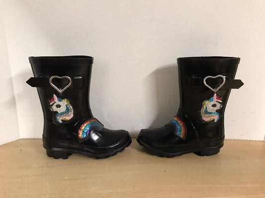 Rain Boots Child Size 11 Glitter Unicorn Black