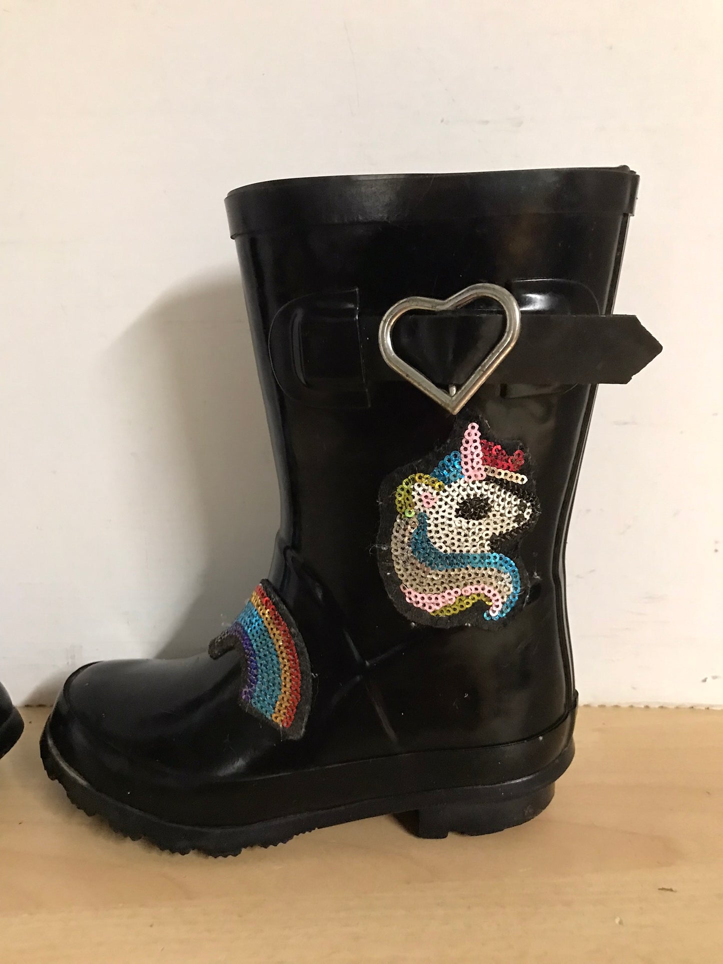 Rain Boots Child Size 11 Glitter Unicorn Black