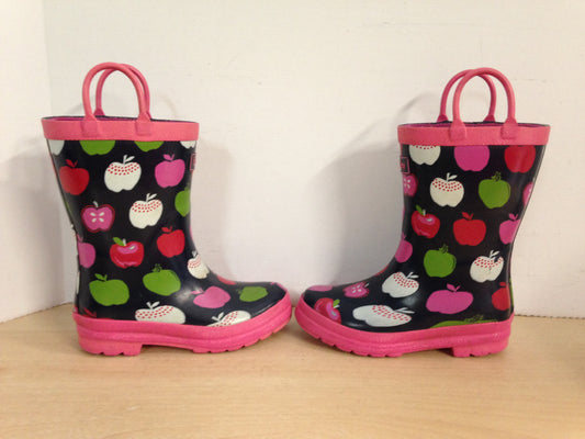 Rain Boots Child Size 11 Hatley Pink Navy Apples