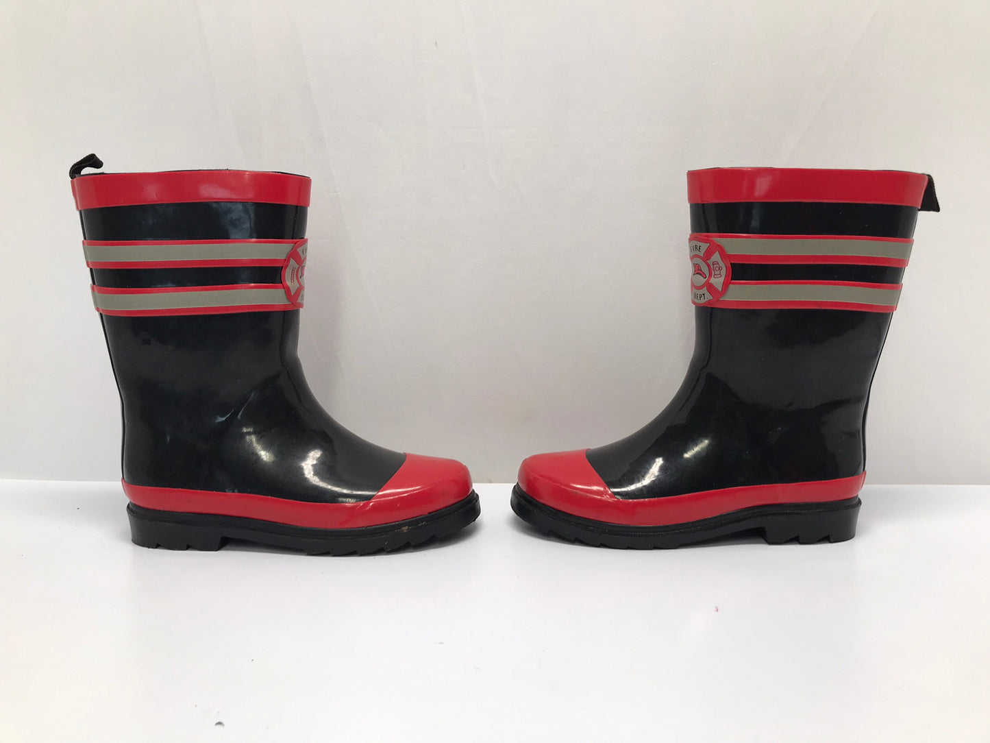 Rain Boots Child Size 2 Fireman Red Black Excellent