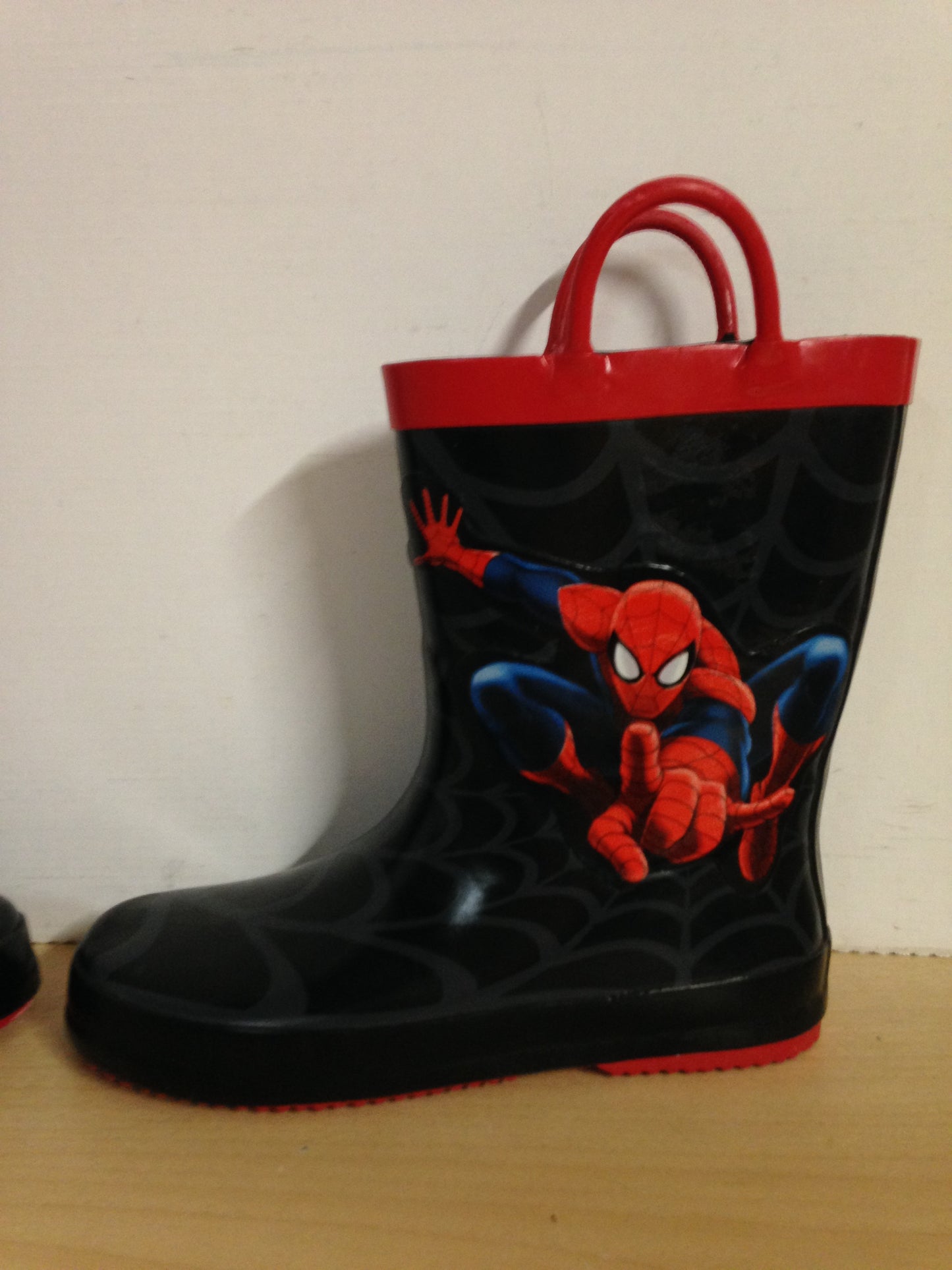 Rain Boots Child Size 2 Spider Man Black Red