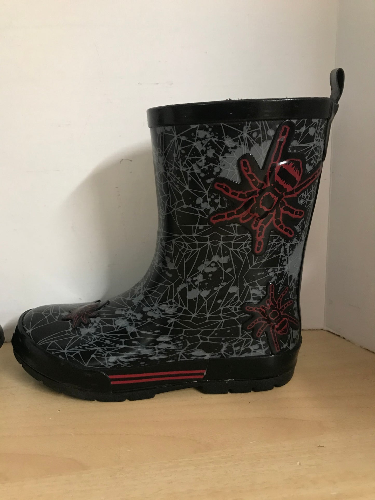 Rain Boots Child Size 3 Weather Spirit Waterproof Black Grey Spiders Excellent