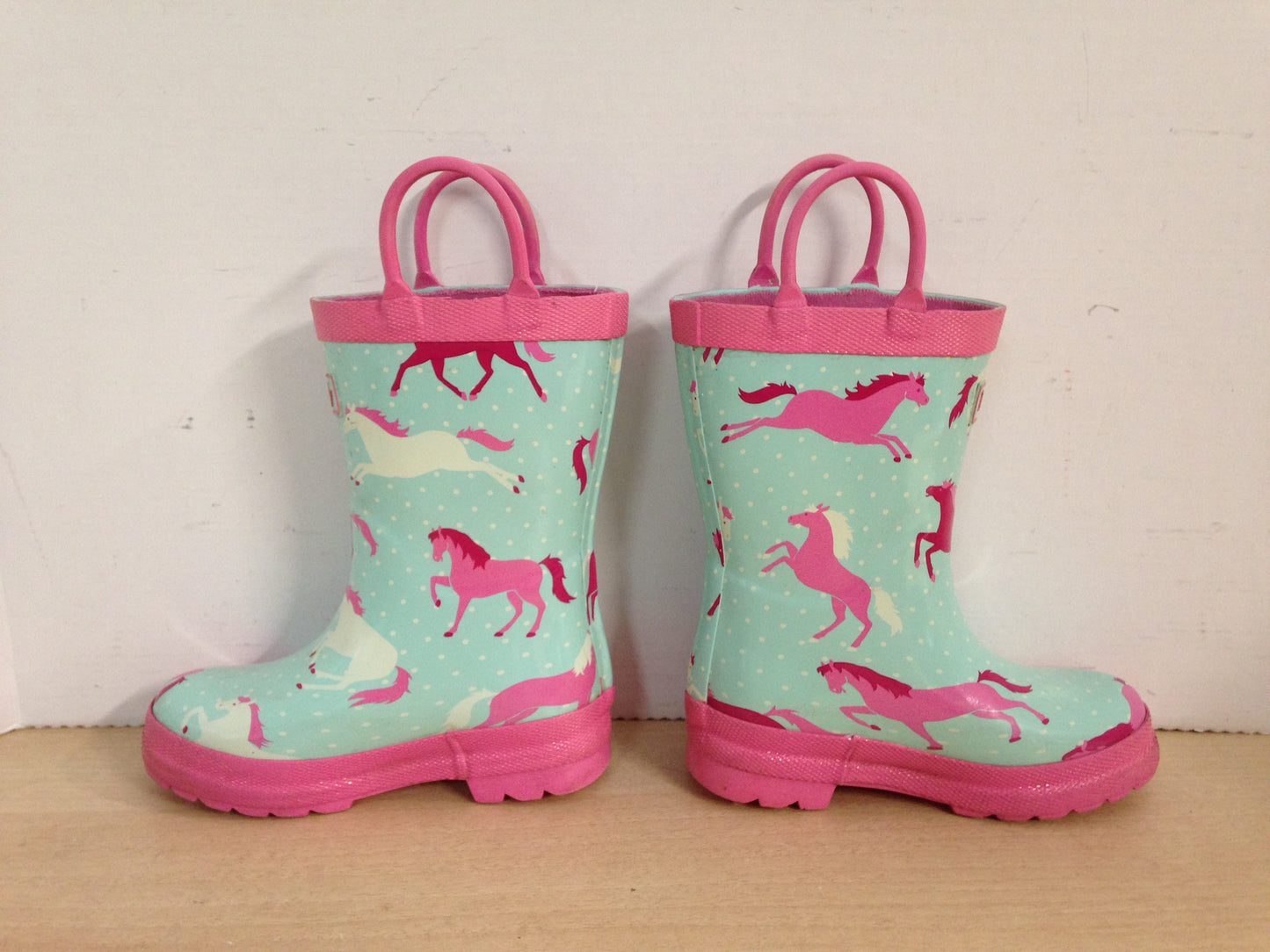 Rain Boots Child Size 8 Hatley Toddler Pink Teal Ponies