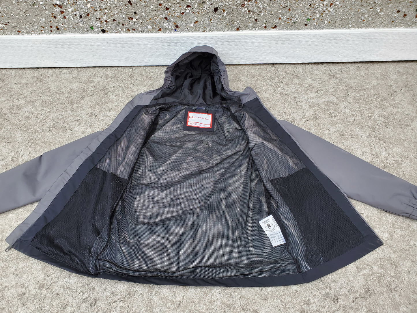 Rain Coat Child Size 14-16 Outbound Black Grey New Demo Model