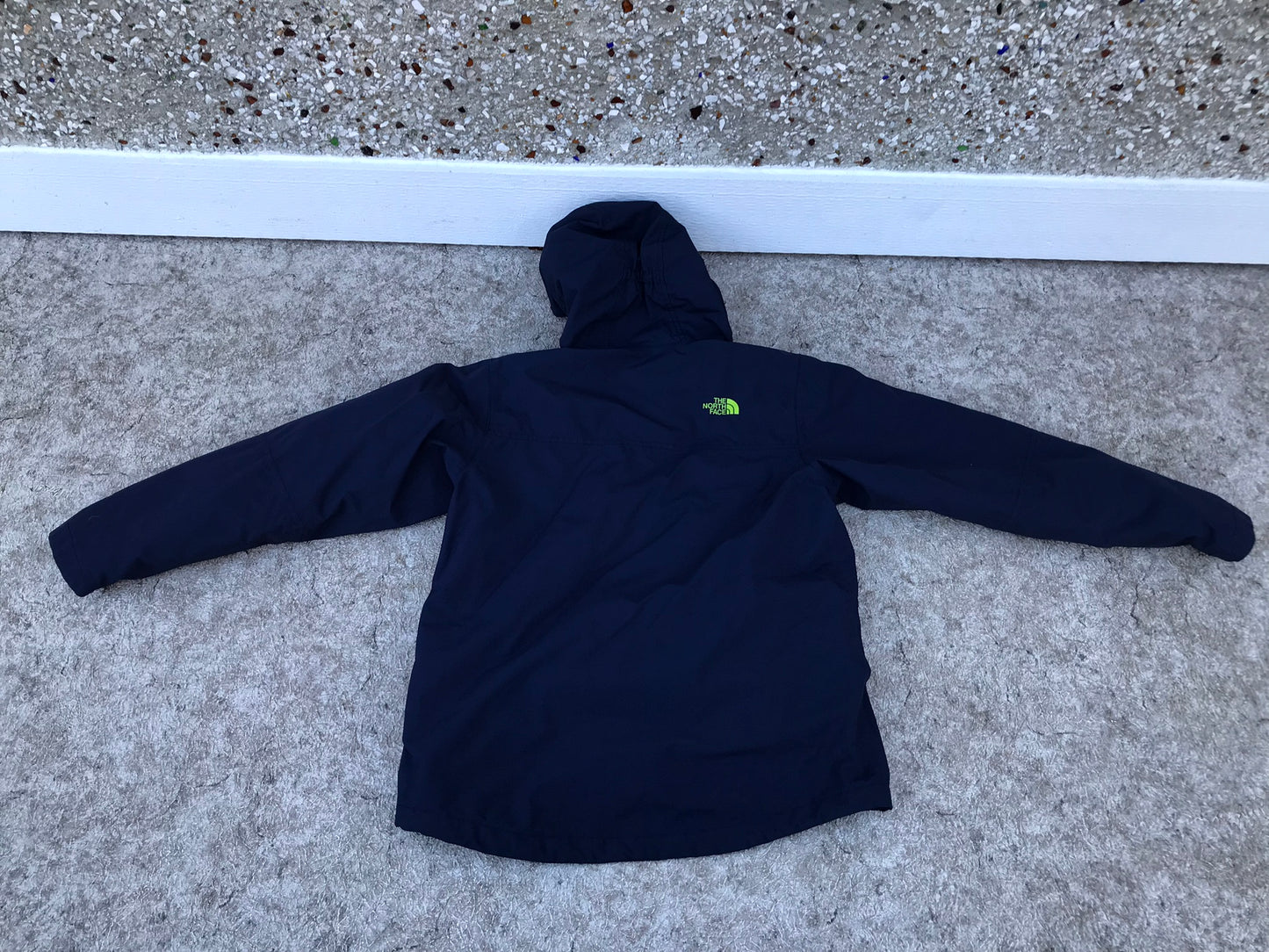 Rain Coat Child Size 14-16 The North Face Navy and Lime Works Well For Spring Skiing Too