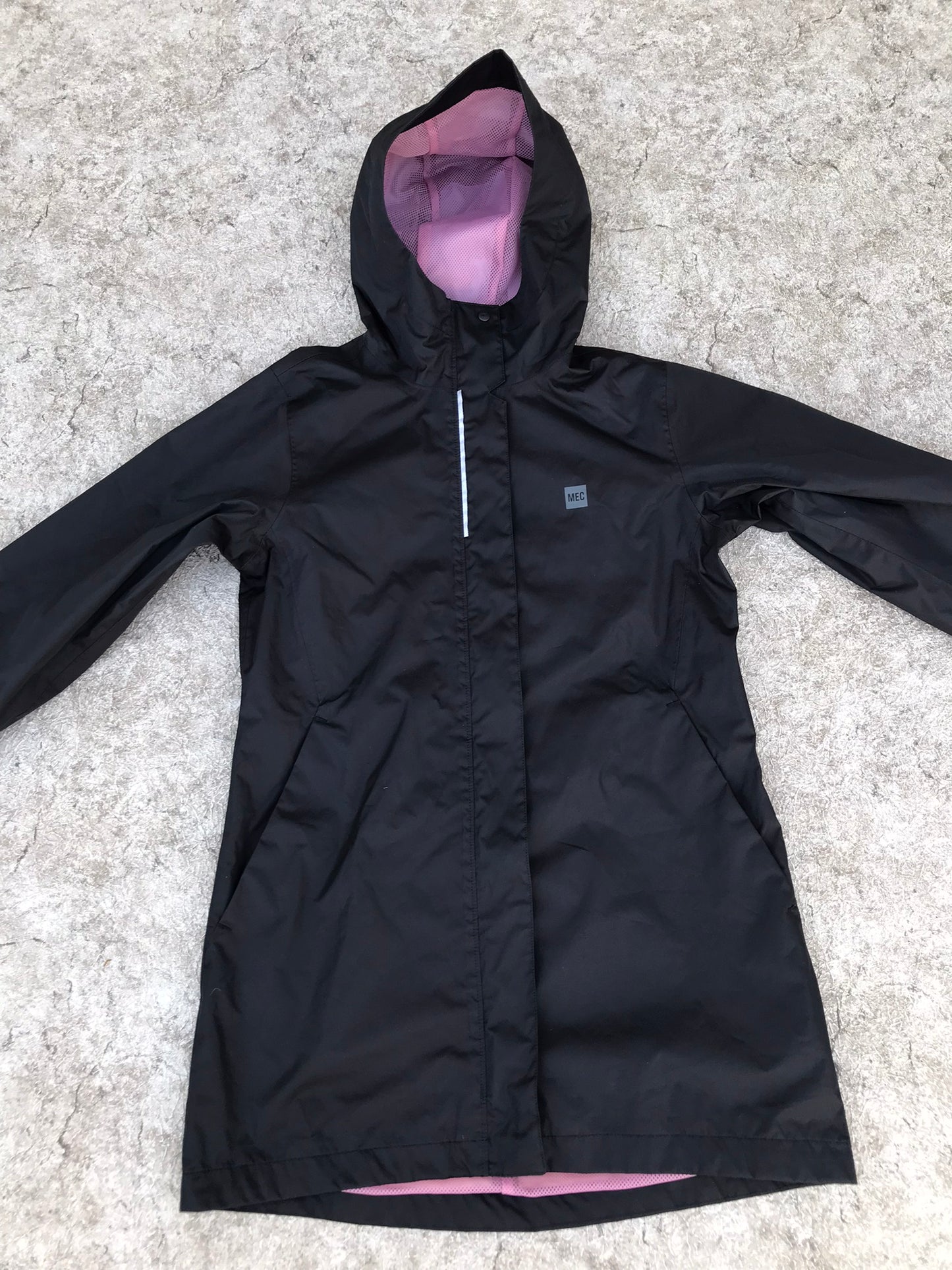 Rain Coat Child Size 14 MEC Youth Black Pink Long Excellent