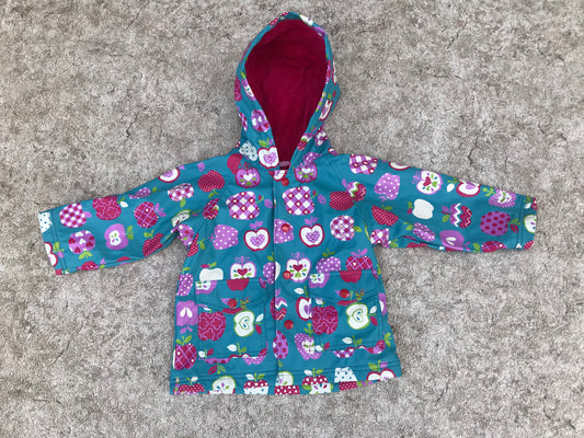 Rain Coat Child Size 18 Month Hatley Waterproof Teal Red Apples Excellent