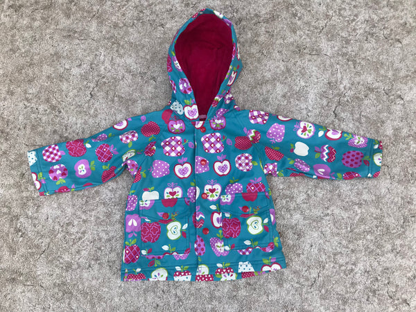Rain Coat Child Size 18 Month Hatley Waterproof Teal Red Apples Excellent