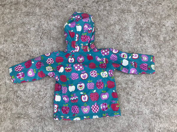 Rain Coat Child Size 18 Month Hatley Waterproof Teal Red Apples Excellent