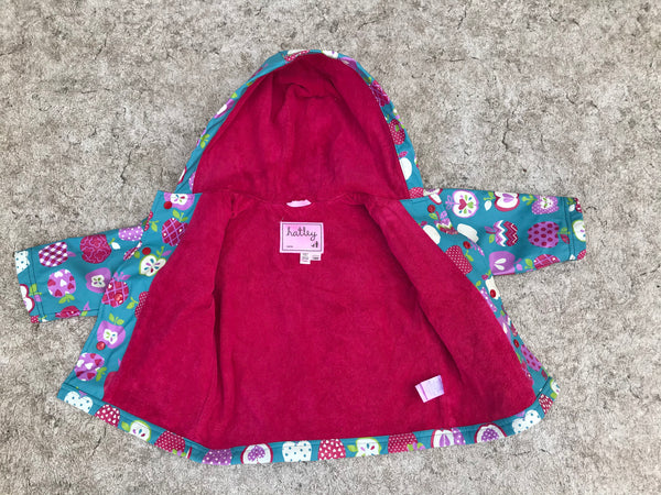 Rain Coat Child Size 18 Month Hatley Waterproof Teal Red Apples Excellent