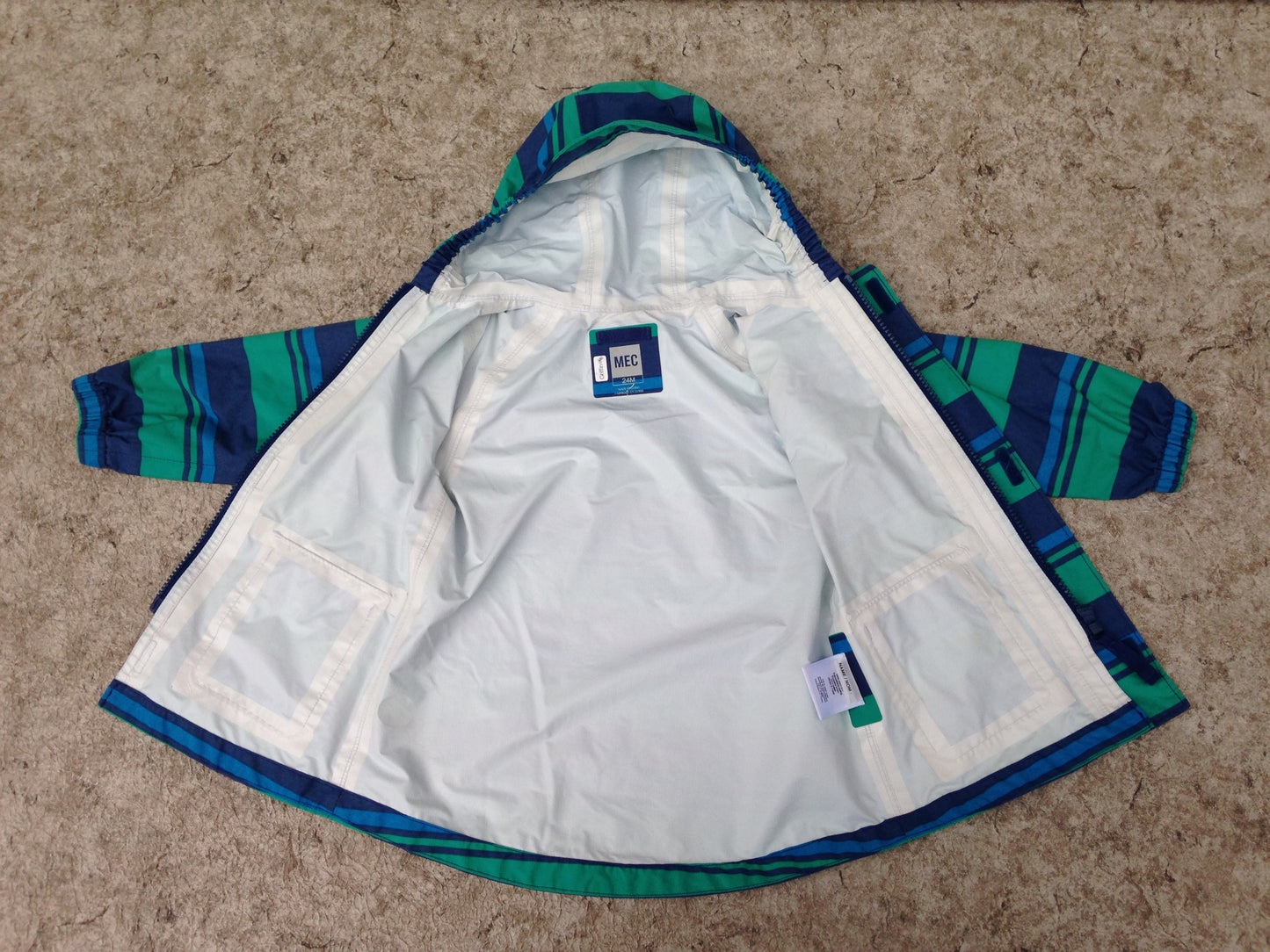 Rain Coat Child Size 24 Month MEC Teal Blue Excellent