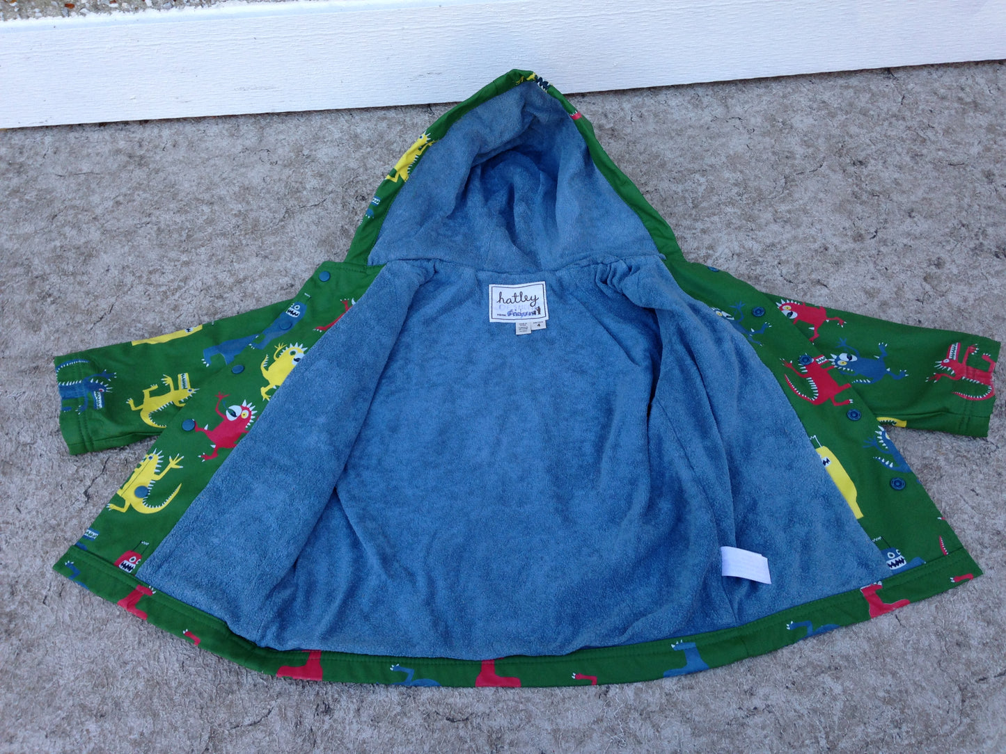 Rain Coat Child Size 4 Hatley Green Monsters