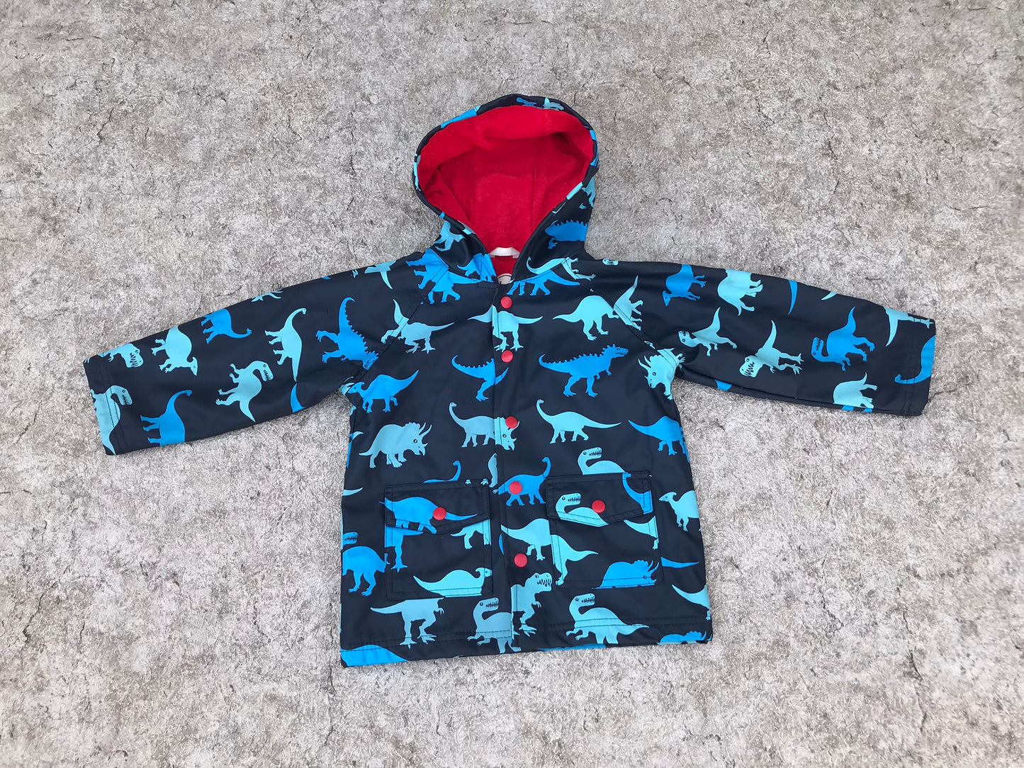 Rain Coat Child Size 4 Hatley Red Blue Dinosaurs