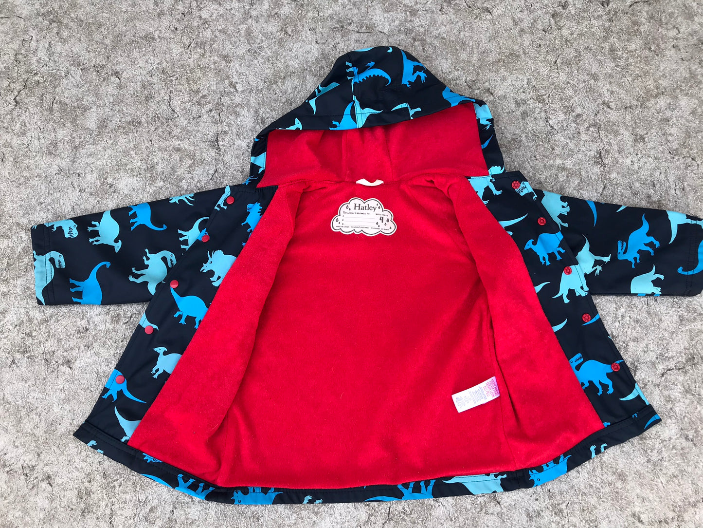 Rain Coat Child Size 4 Hatley Red Blue Dinosaurs