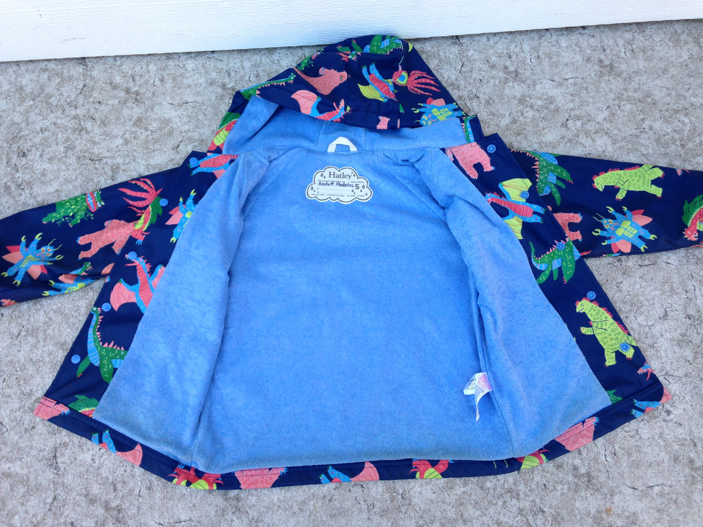 Rain Coat Child Size 5 Hatley Navy Dinosaurs  Waterproof